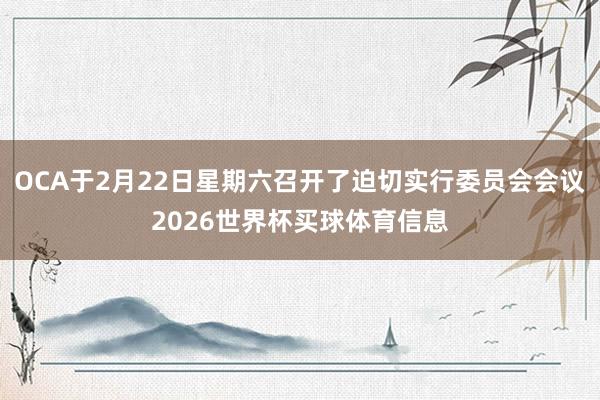 OCA于2月22日星期六召开了迫切实行委员会会议2026世界杯买球体育信息
